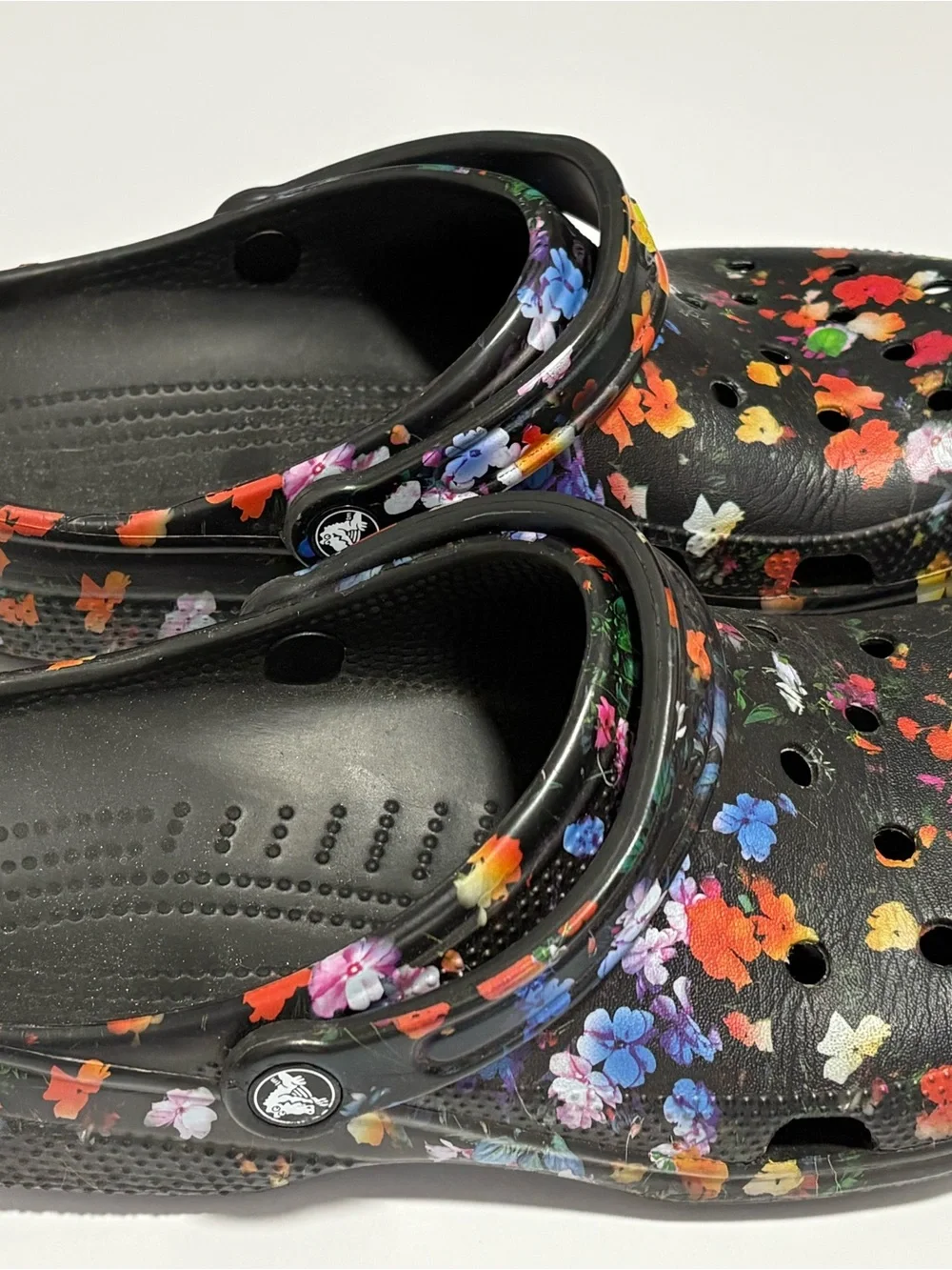 CROCS Classic Clog in Black with Vibrant Floral Print